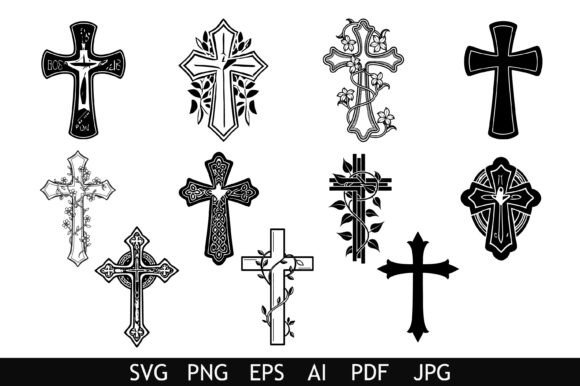 Elegant Decorative Christian Cross Set for Crafts and Graphics