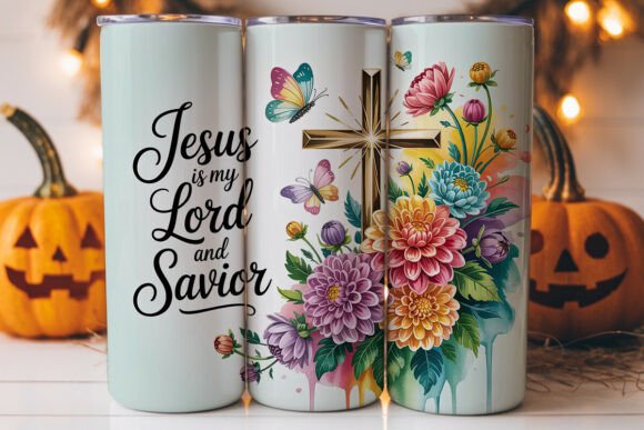 Jesus Savior Cross Floral Tumbler Design for Graphics