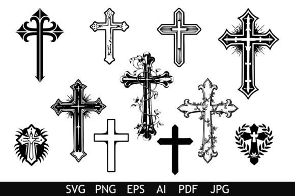 Ornate Christian Cross Graphics for Crafts