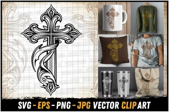 Vintage Antique Cross Christian Art SVG for Graphics and Crafts